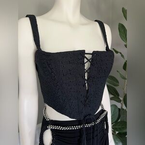House of CB Corset Black Lace Up Eyelet Top Sz S